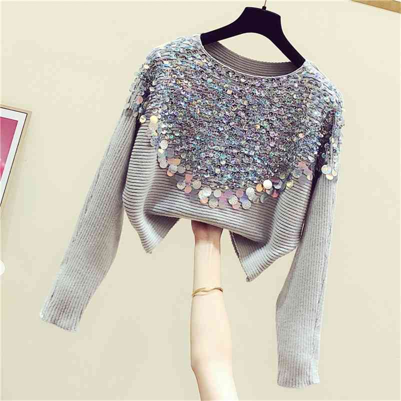 Spring Korean Style Sweater Woman Autumn Sequined Batwing-Sleeve Loose-Fit Round-Neck Pullover Sweter 210519, Gray
Spring Korean Style Sweater Woman Autumn Sequined Batwing-Sleeve Loose-Fit Round-Neck Pullover Sweter 210519, Gray