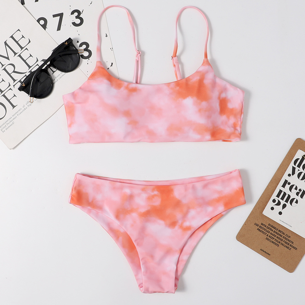 Sexy Tie Dye Pink Blue Purple Bandeau Bikini Women Swimwear Push Up Swimsuit Bathing Suit Biquinis Summer Beach Wear Female 210520