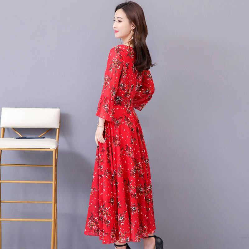 Dres Plus Size 3XL Elegant Floral Print Boho Maxi es for Slim Waist Long Sleeve Big Swing Beach DF2555 210609