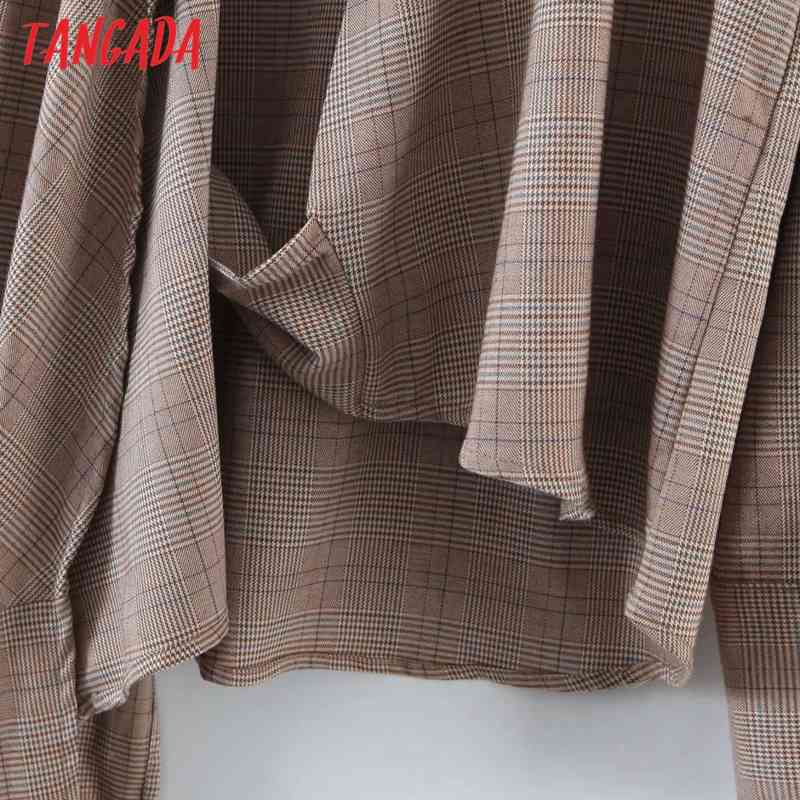 Women Plaid Pattern Thick Shirts Bow Long Sleeve Pearl Buttons Elegant Office Ladies Blouses QD02 210416