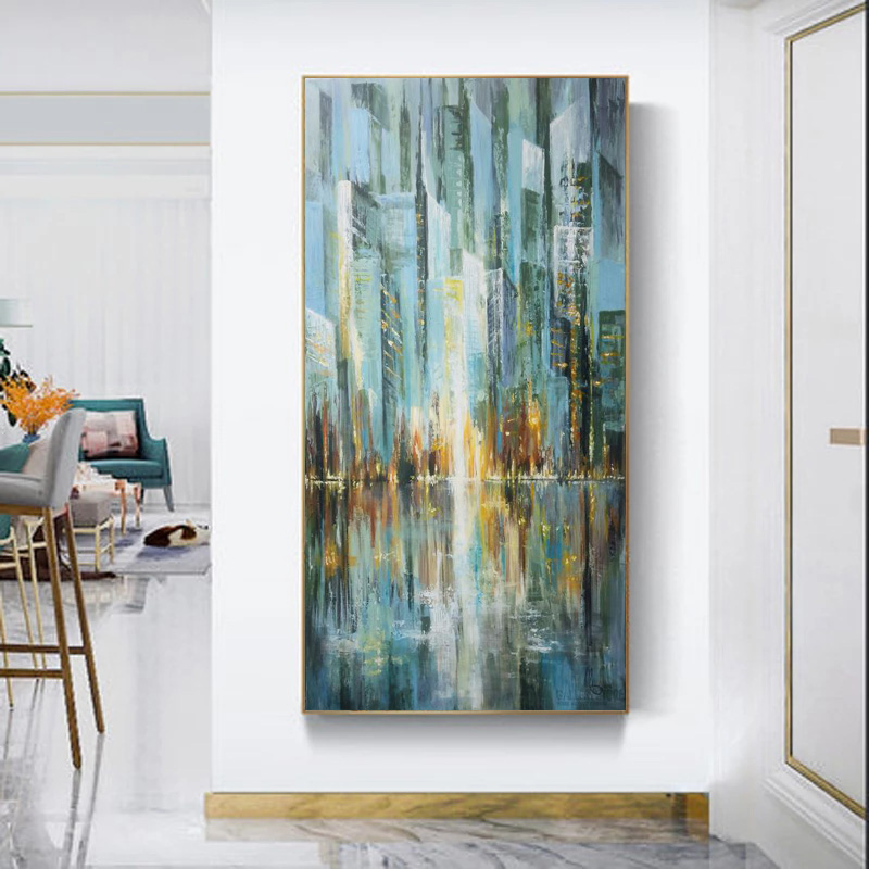Abstract City Landscape Oil Painting Printed on Canvas Modern Home Decor Wall Art Pictures for Living Room Building Posters