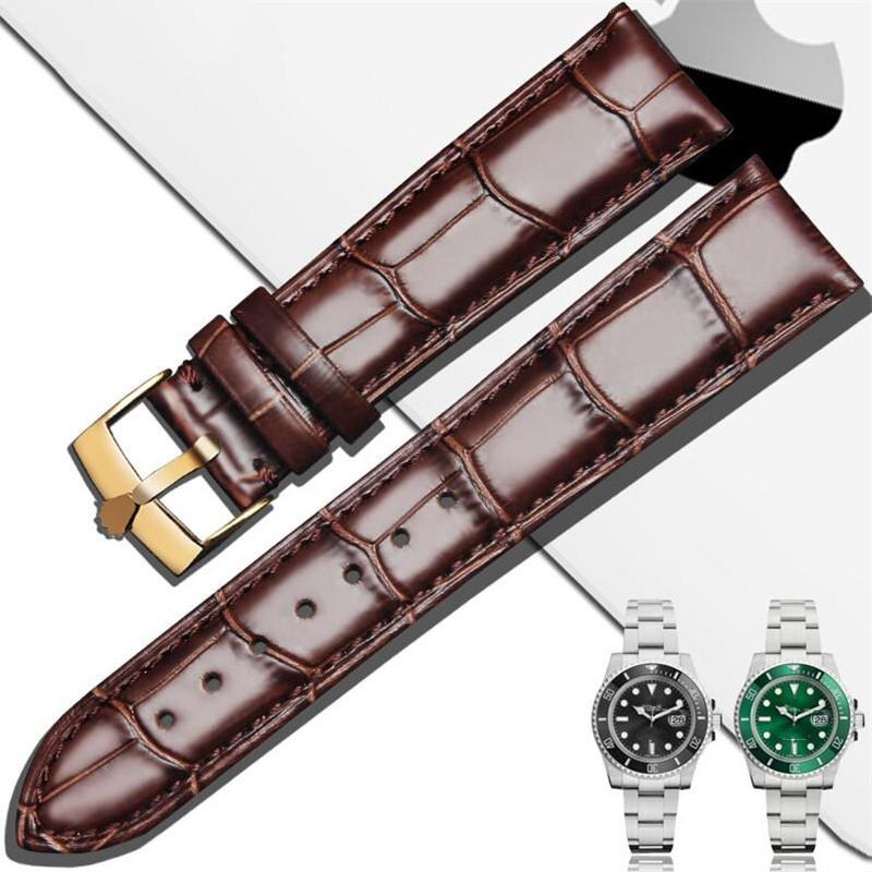 Watch Bands Smooth Genuine Leather Strap 17 19 20 21mm Blue Brown Black Calfskin Watchband For RX Datejust GMT CROWN Logo