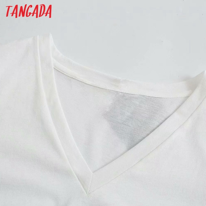 Women Basic V Neck Cotton White T Short Sleeve Tees Ladies Casual Tee Shirt Street Wear Top 2R33 210416