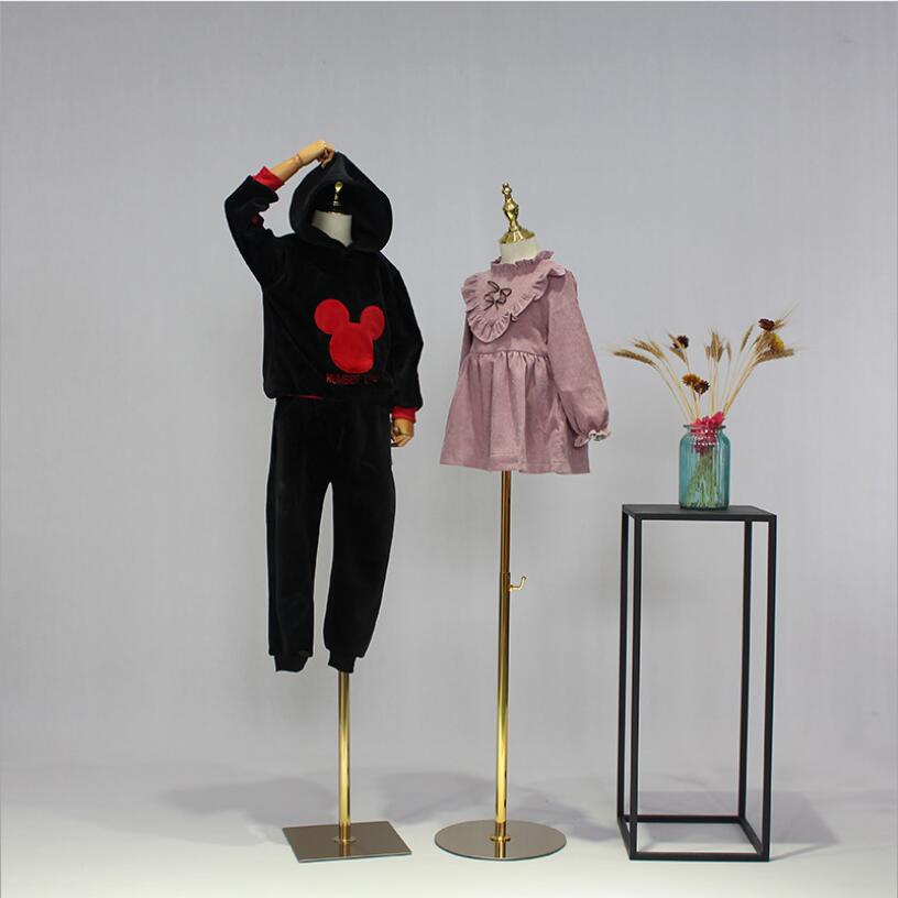 Children's model props Commercial Furniture boys and girls half length kids wear shop window display frame gold base dummy stage small models