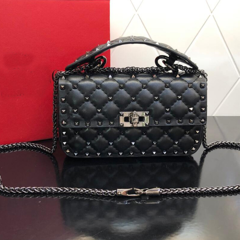 2025--10A Bag Spike Stud Crossbody Shoulder Sheepskin Genuine Leather Letter Handbag Detchable Handle Chain