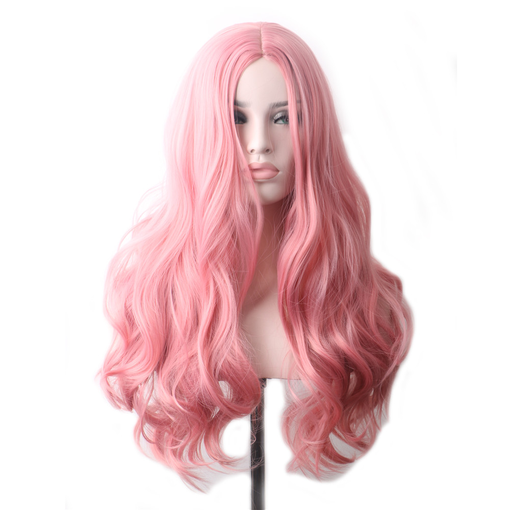 Synthetic Hair Wavy Long Pink Wig Colored Cosplay Wigs For Women Red Brown Blue Black Purple Green Burgundy Grey