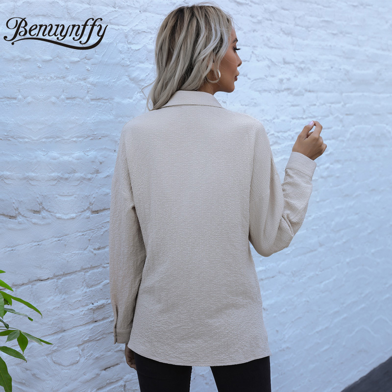 Turn-down Collar Pocket Button Up Shirts Women Spring Autumn Long Sleeve Office Female Casual Shirt and Blouses 210510