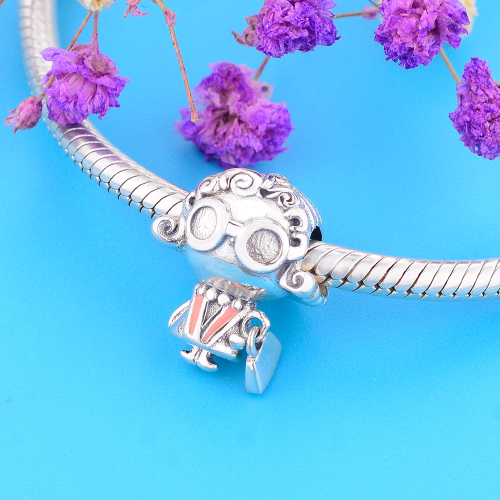 Fit Original Brand Charm Bracelet 925 Sterling Silver Grandpa Grandma Glasses Orange Enamel Handbag Bow Beads For Making Berloque