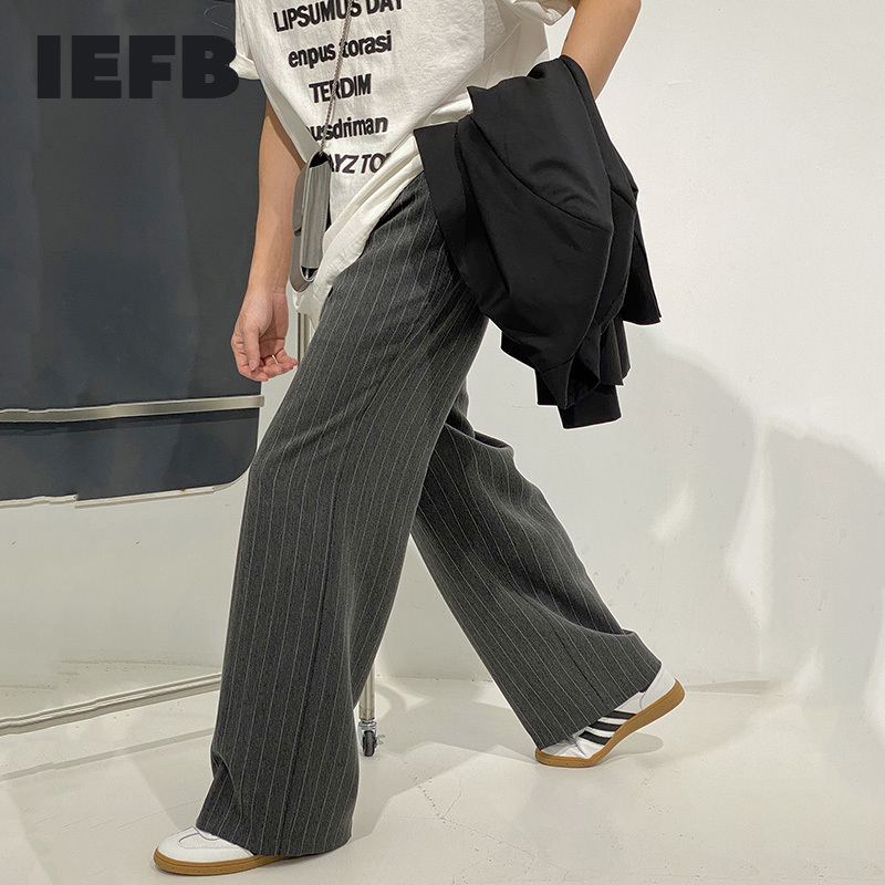 IEFB Men's Causal Pants Korea Style Wide Leg Pants For Men Back Elastic Waist Loose Straight Casual Trousers Spring 9Y6216 210524