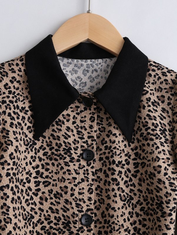 Girls Contrast Leopard Belted Dress SHE