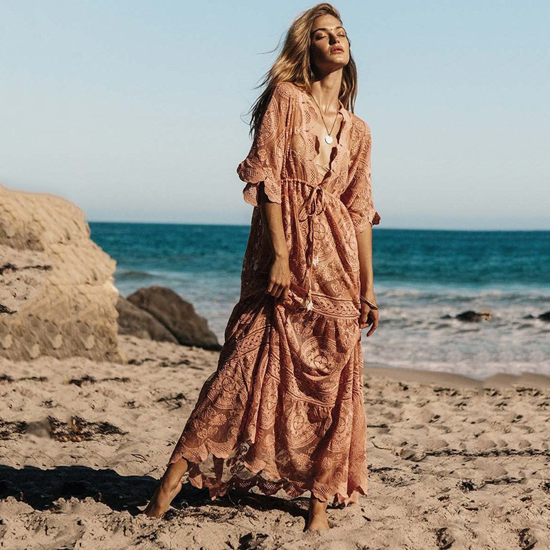 2021 summer pink lace dress loose-fit rubber band thin waist half-sleeve shirt big hemline beach holiday sun-resistant dress, Black;gray
2021 summer pink lace dress loose-fit rubber band thin waist half-sleeve shirt big hemline beach holiday sun-resistant dress, Black;gray
