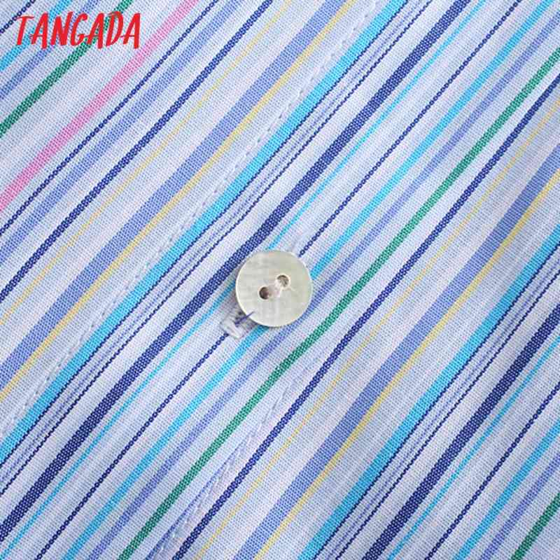 Fashion Women Colorful Striped Print Shirt Tunic Long Sleeve Ladies Mini Dress 4N6 210416