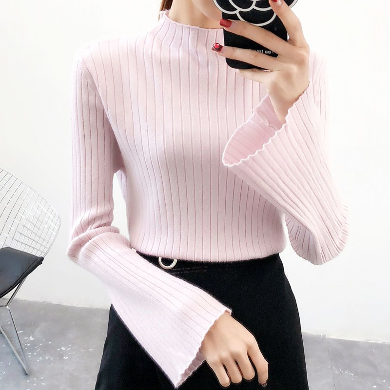 Women Sweater And Pullovers Fashion Sweaters Computer Knitted O-Neck Flare Sleeve Solid Winter Clothing 5219 50 210508