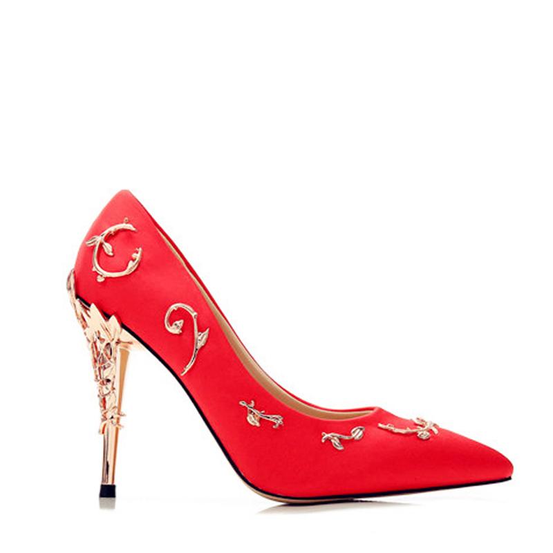 Women Pumps Pointed Toe Flower Heel Wedding Shoes Elegant Silk Design High Heels Ladies Drop Dress