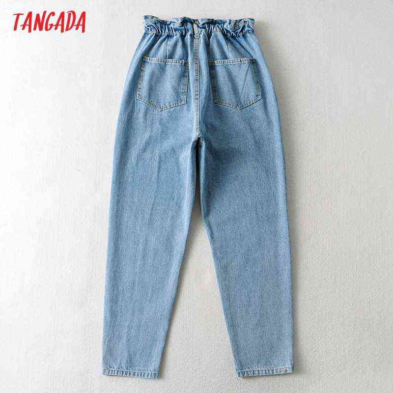Tangada Fashion Women High Waist Jeans Pants Long Trousers Strethy Pockets Buttons Female XE09 211129