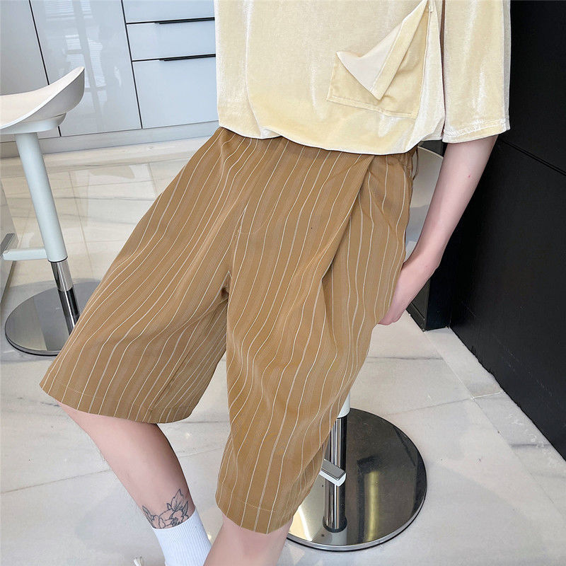 IEFB Summer Men's Bottoms Fashionable Striped Suit Shorts Man's Casual Elastic Wist Loose Knee Length Pants 9Y7058 210524