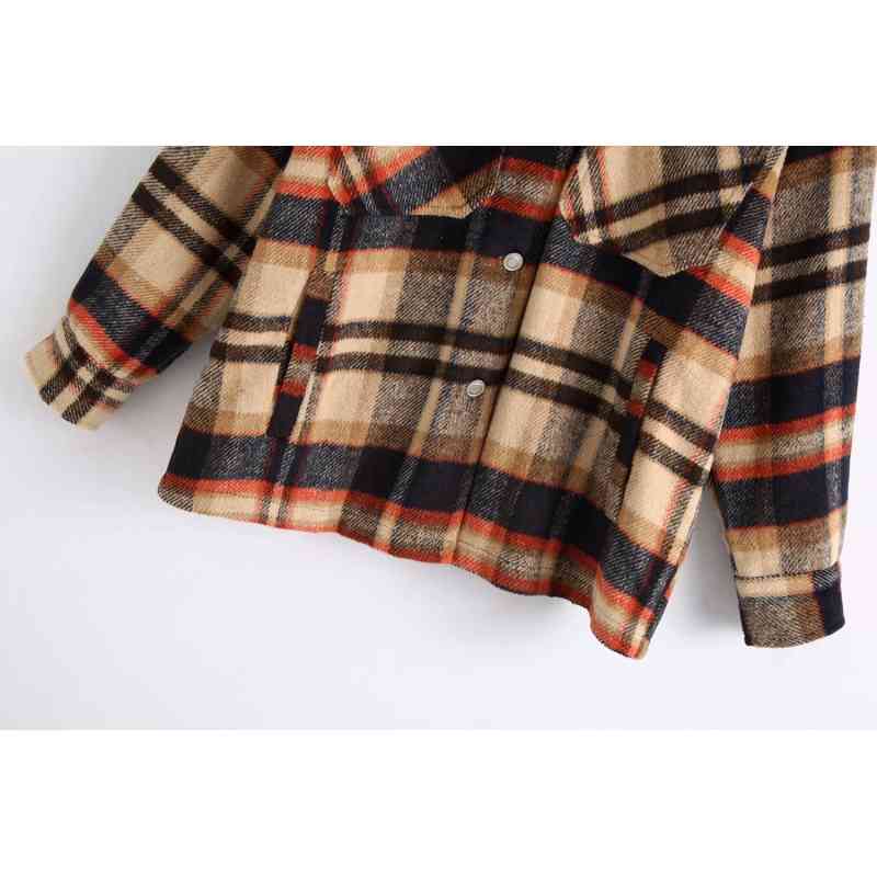 vintage plaid women wool coats autumn fashion button-fly ladies shirts casual pockets female coat girls 210430