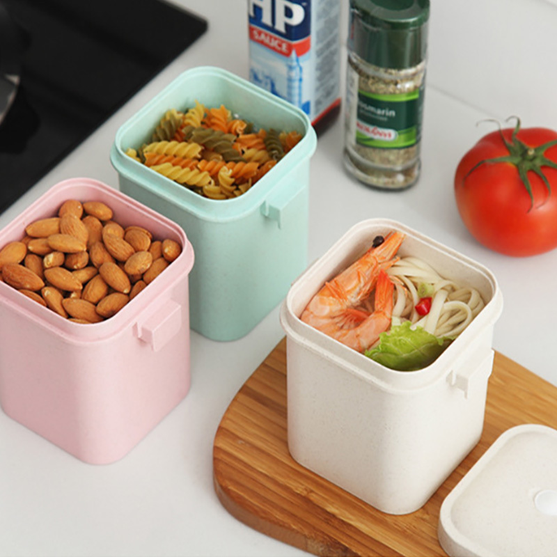 600ml Wheat Straw Lunch Box Healthy Material Bento es Microwave Dinnerware Food Storage Container For Outdoor 210423