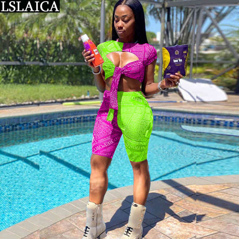 Letter Printting Criss-Cross Bandage Short Top&Knee Length Pants 2 Piece Sets Womens Outfits Summer Clothes For Women Set 210520, Green
Letter Printting Criss-Cross Bandage Short Top&Knee Length Pants 2 Piece Sets Womens Outfits Summer Clothes For Women Set 210520, Green