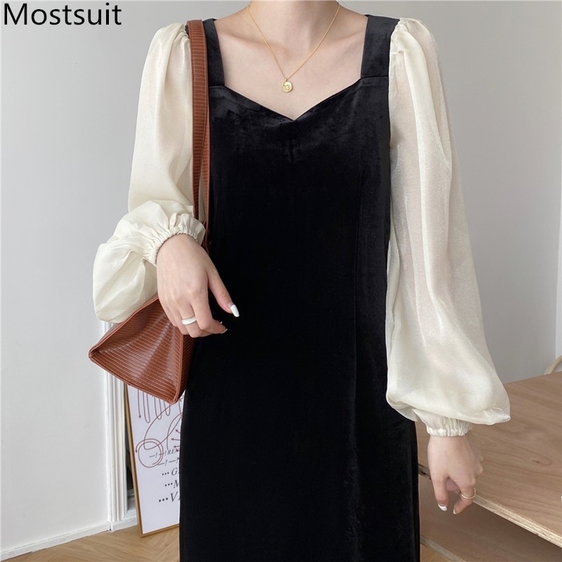 Korean Vintage Royal Style Women Dress Puff Sleeve V-neck Yarn Spliced Long Dresses Autumn Elegant Ladies Vestidos Femme 210518, Black
Korean Vintage Royal Style Women Dress Puff Sleeve V-neck Yarn Spliced Long Dresses Autumn Elegant Ladies Vestidos Femme 210518, Black