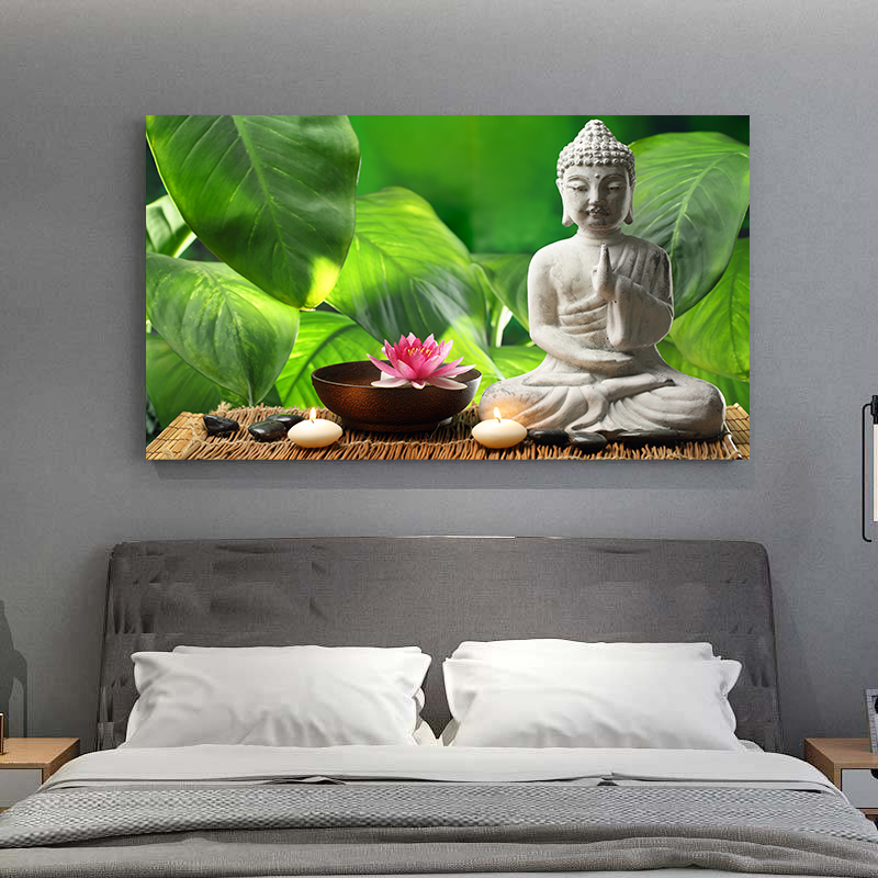 Buddha Statue Posters and Prints Canvas Painting Cuadros Buddhism Bamboo Forest Zen Wall Art Pictures for Living Room Decor