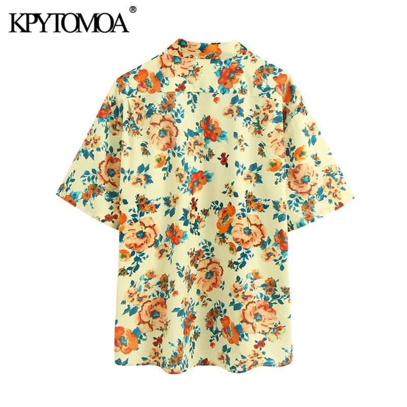 Women Fashion With Pockets Floral Print Loose Blouses Short Sleeve Button-up Female Shirts Blusa Chic Tops 210420