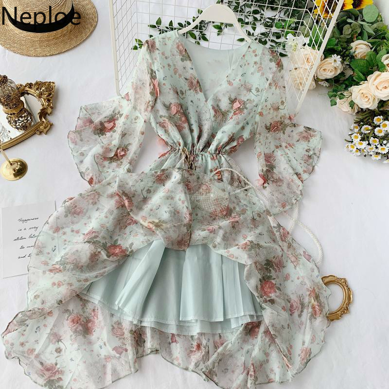 Neploe Chiffon Sexy Party Beach Dress Korean Elegant Women Dresses Spring Summer Dresses Ladies Vestidos Ropa Mujer 94472 210422