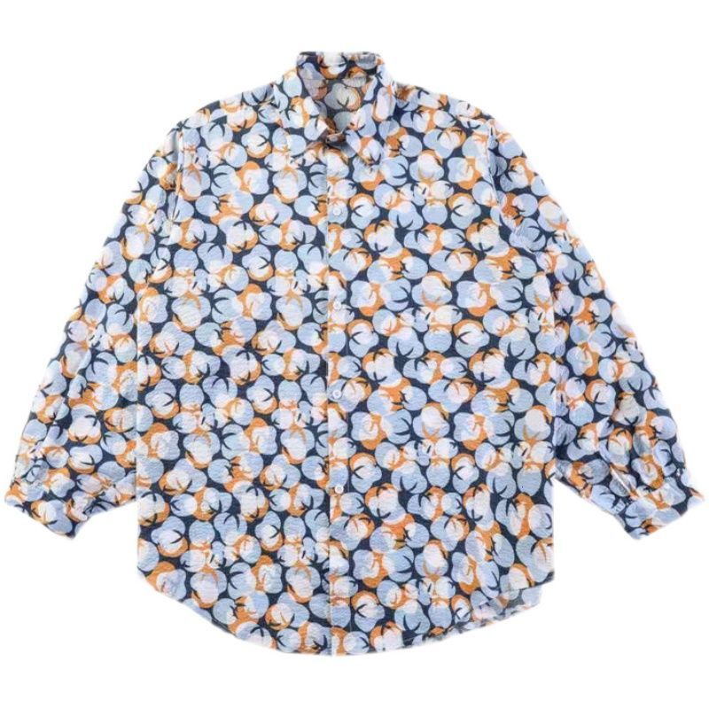 IEFB Korean Trend Embossed Fabric Loose Print Vintage Logn Sleeve Shirt Men's Casual Sunscreen Tops Loose Big Size Cloth 9Y7397 210524