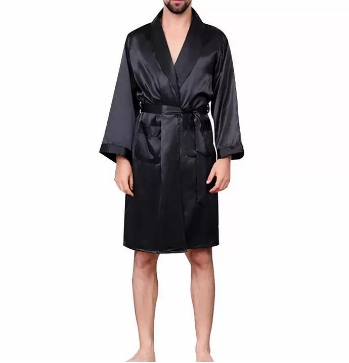 

Men Black Lounge Sleepwear Faux Silk Nightwear For Men Comfort Silky Bathrobes Noble Dressing gown Men's Sleep Robes Plus size, Black jacket