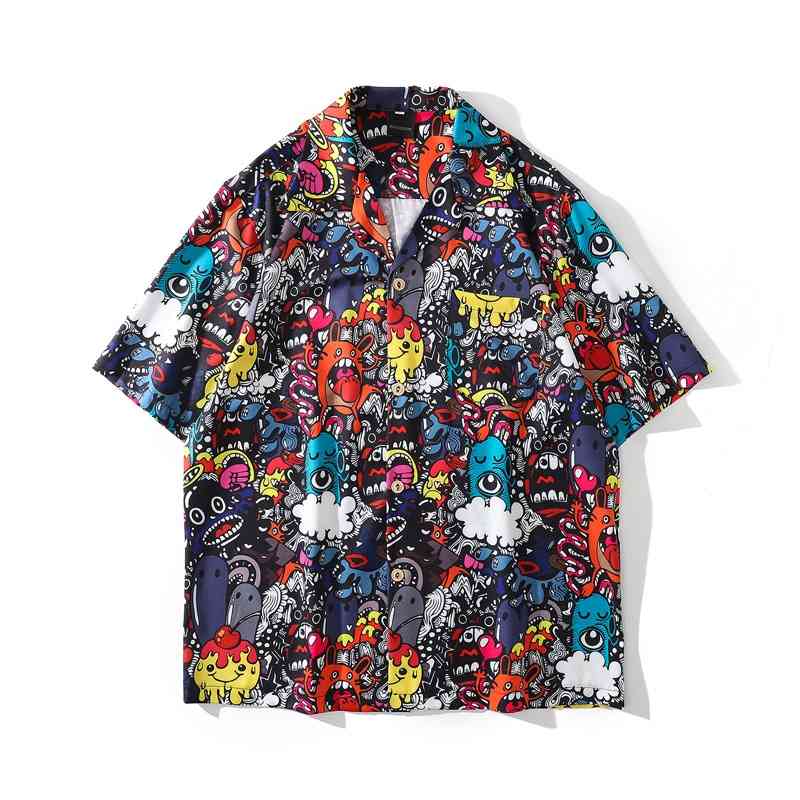 Summer new smiling face graffiti short sleeve men's fashion brand Street personality loose casual couple flower shirt, Color
Summer new smiling face graffiti short sleeve men's fashion brand Street personality loose casual couple flower shirt, Color