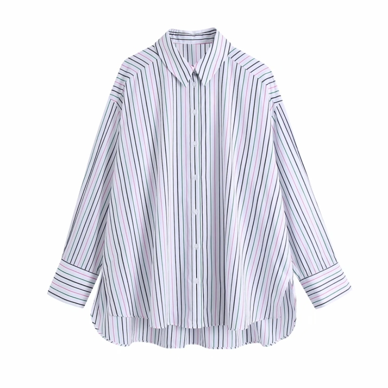 Fashion Women Color Striped Oversized Shirt Female Long Sleeve Blouse Casual Lady Loose Tops Blusas S8803 210430