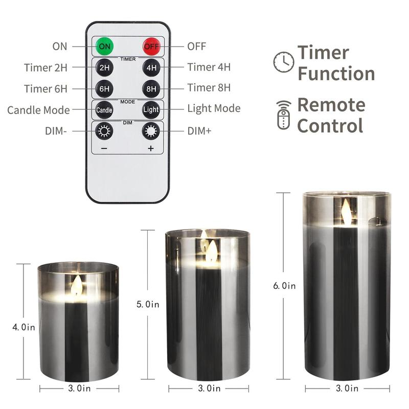Nordic New Style 7.5CM Glass Swing Candle Three-piece Set with Remote Control Gray Aromatherapy Soothing Nerves and Sleep Aid Bedroom Fragrance Decora