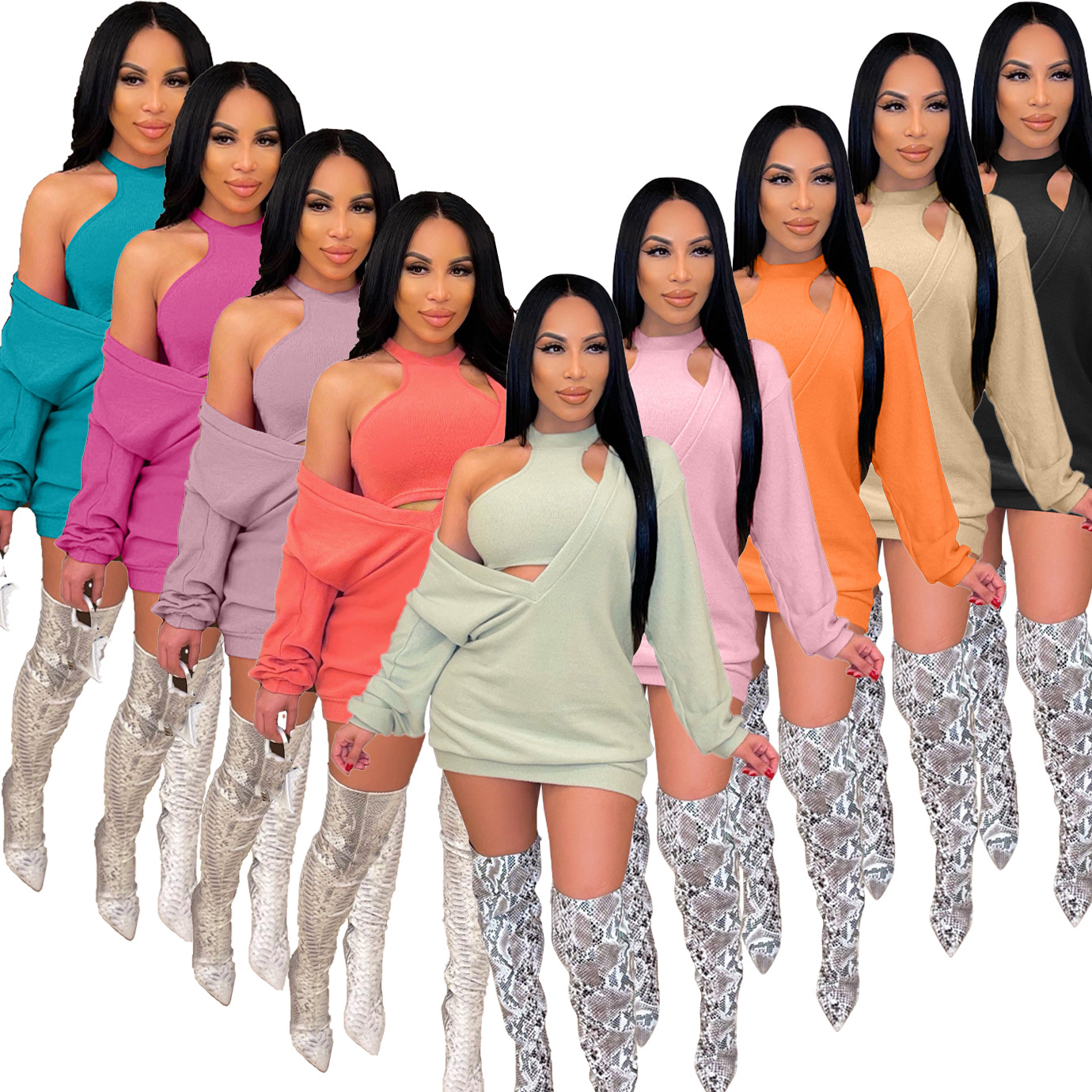 Harajuku Solid Women' Two Piece Dress Sets Off The Shoulder Slim Fit Crop Top and Deep V Neck Long Sleeve Hoodies Dresses Y2K, Black
Harajuku Solid Women' Two Piece Dress Sets Off The Shoulder Slim Fit Crop Top and Deep V Neck Long Sleeve Hoodies Dresses Y2K, Black
