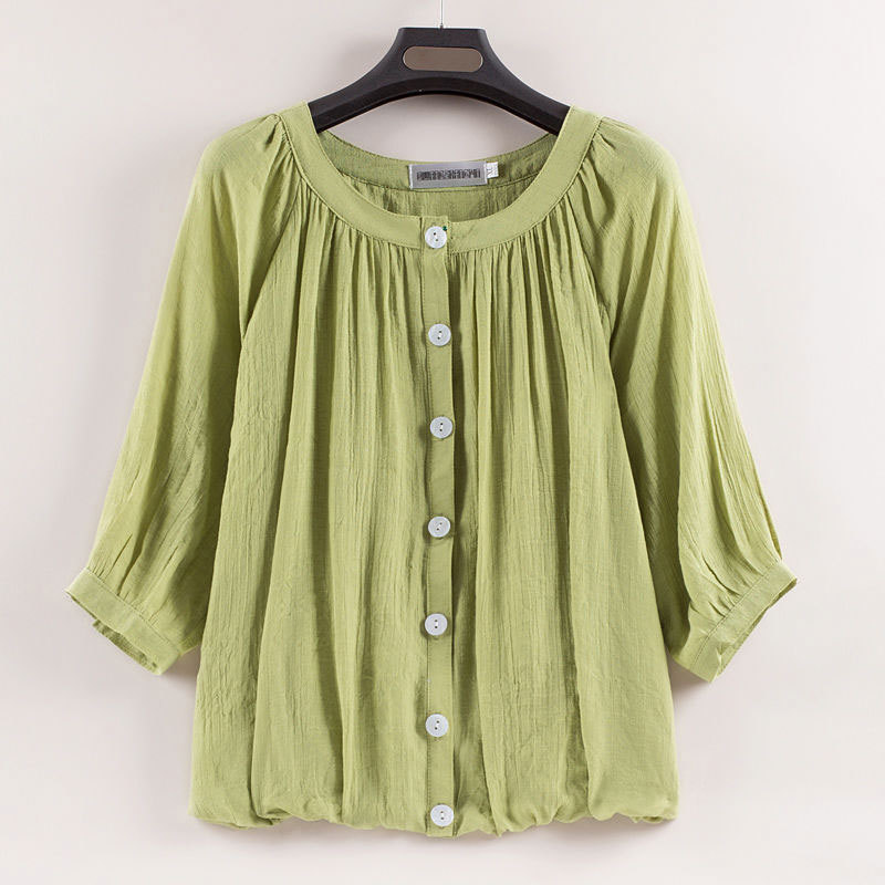 Summer Women Tshirt Plus Size Lantern Sleeve O-neck Loose Casual T-shirt Solid Cotton Linen cardigan Tee Shirt Femme Tops D124 210512