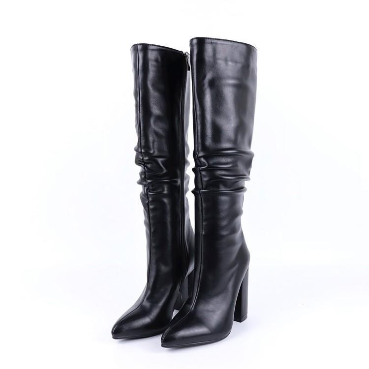 Boots And Autumn Winter Large Pile Women's Thick High Heels Fashion Pointed Below The Knee