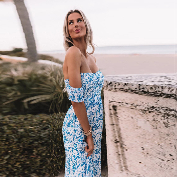 Women Dress Printed Bohemia Sexy Long Print Floral Maxi es Slash Neck Off Shoulder Plus Size Beach es 210524