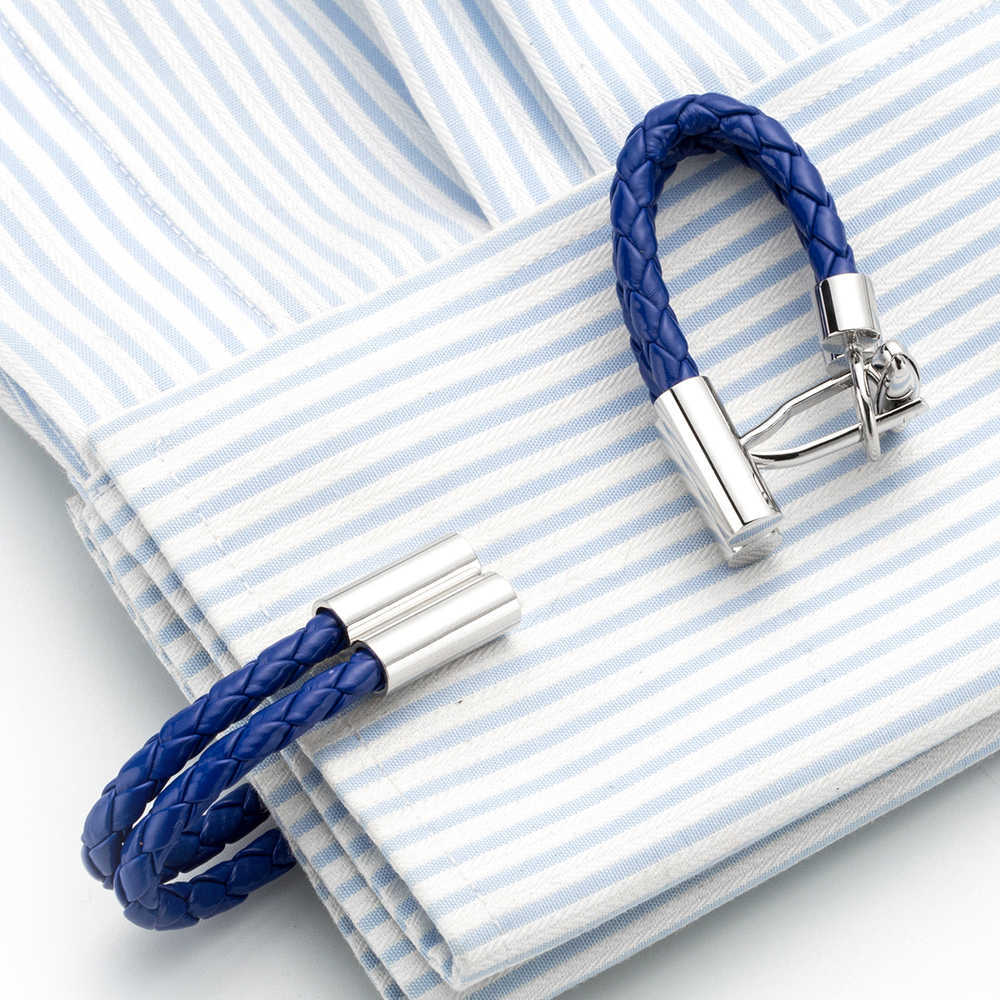 Blue Leather Chain Cufflinks Healthy Cuff Link Weaving Cuffs Button Gemelos Men Jewelry 5pairs Drop Shipping