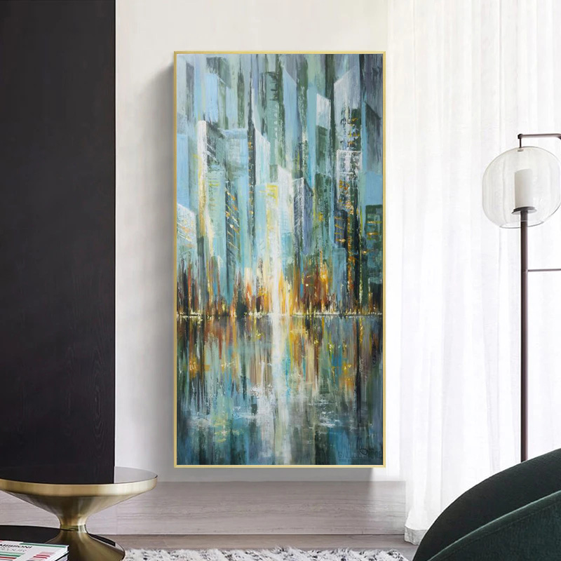 Abstract City Landscape Oil Painting Printed on Canvas Modern Home Decor Wall Art Pictures for Living Room Building Posters