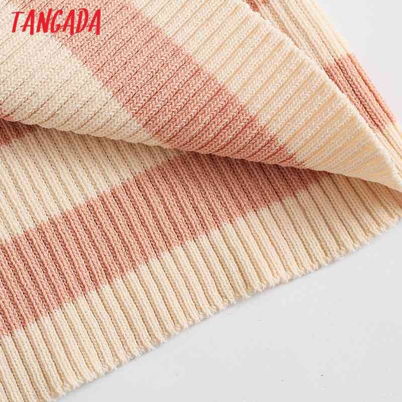 Women Chic Fashion Striped Slim Knitted Midi Dress Vintage Straps Female Dresses Vestidos BE324 210416