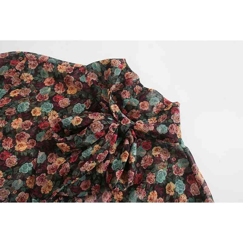 fashion bow collar women dresses summer sweet flower print ladies female knee-length girls chic 210430