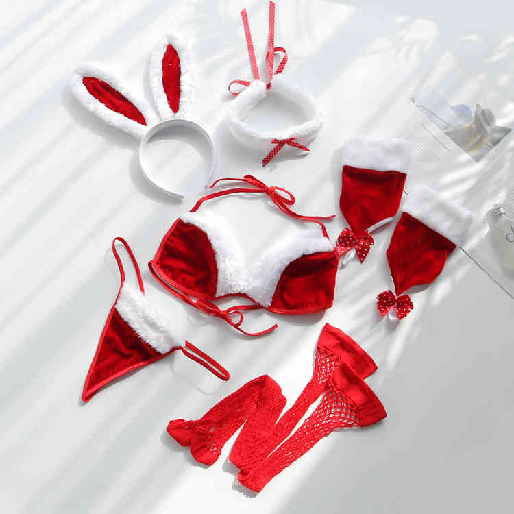 Femmes françaises Anime Rabbit Bunny Christmas Costumes Costumes Parti Jolie Bikini sexy Lingerie érotique Babydoll Sexy Santa Robe