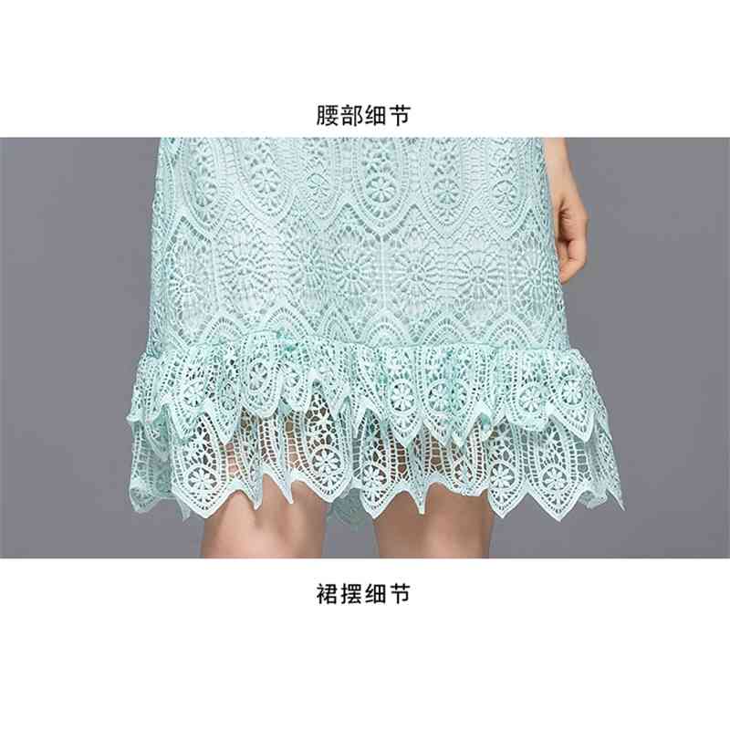 Fashion Summer Runway Women Lace Dress Ruffles Short Sleeve Hollow Out Party Vintage Mermaid Vestidos 210520