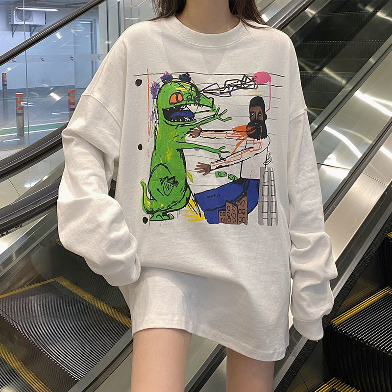 autumn japanese style Women Sweatshirts Long Sleeve cartoon funny print thin Sweatshirt Womens pullovers (X1525) 210423