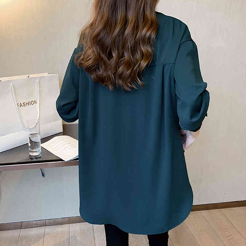 Korean Loose Long Sleeve White Shirt Women Fashion Plus Size 4XL Chiffon Blouse Solid Single Breasted Cardigans 11576 210427