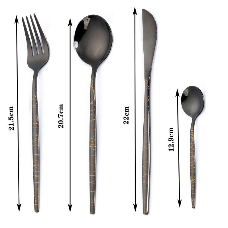 Dinnerware Sets 24Pcs 18/10 Stainless Steel Set Black Gold Cutlery Spoon Fork Knife Western Cutleri Silverware Tableware Supplies