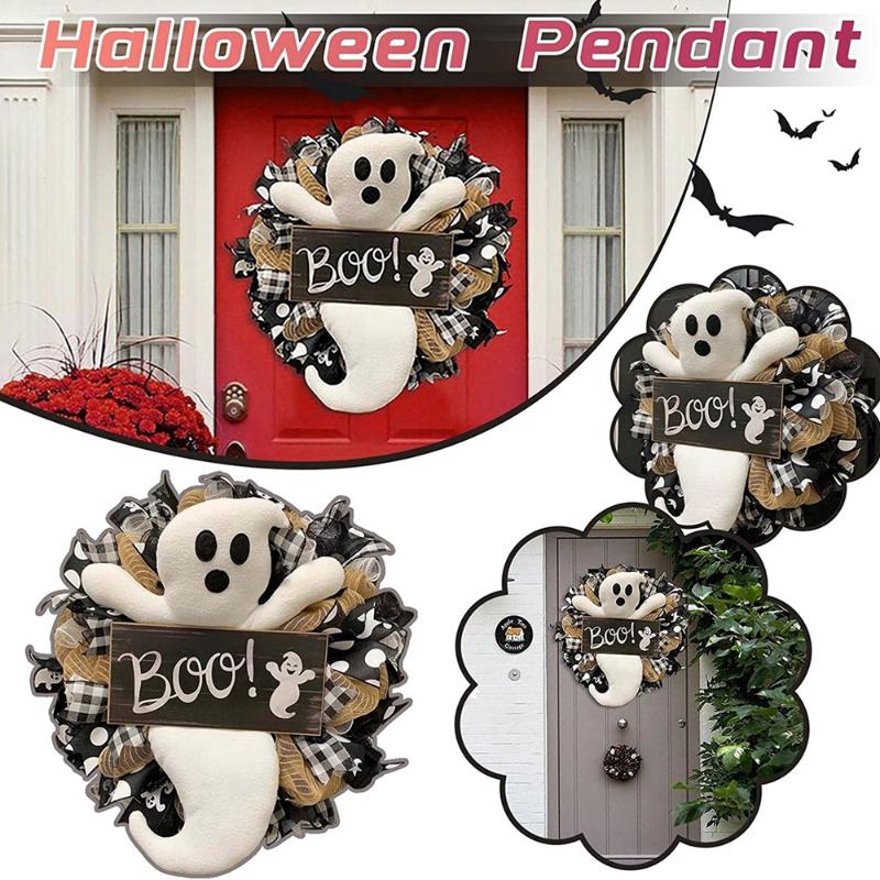 Decorative Flowers Wreaths Halloween Wreath Farmhouse Ghost Outdoor Front Door Indoor Wall Decor BOO Garland Pendant For Home2222191