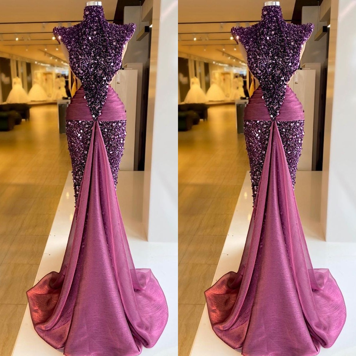 High Collar Sequin Mermaid Evening Dresses Sleeveless Pleat Prom Gowns Sexy Celebrity Second Reception Dress, Yellow
High Collar Sequin Mermaid Evening Dresses Sleeveless Pleat Prom Gowns Sexy Celebrity Second Reception Dress, Yellow