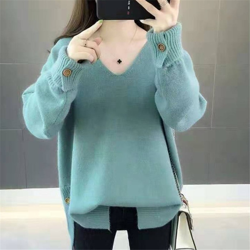 Spring Winter Plus Size Women Sweaters and Pullovers Cashmere V-neck Loose Korean Christmas Jumper 11843 210510