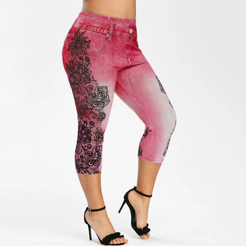 Colorful Printed Denim Pant Women Jeans Leggings High Waist Breeches Pants Super Elastic Jeggings Plus Size S-3XL 210515