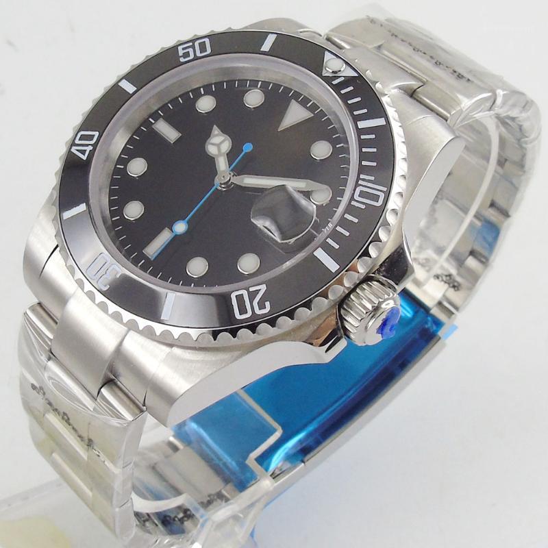 Wristwatches Black Sterile Dial Steel Business Automatic Men Wristwatch 24 Jewels NH35 MIYOTA 8215 Magnifier Clear Glass Back Ceramic Insert, Solid case back
Wristwatches Black Sterile Dial Steel Business Automatic Men Wristwatch 24 Jewels NH35 MIYOTA 8215 Magnifier Clear Glass Back Ceramic Insert, Solid case back